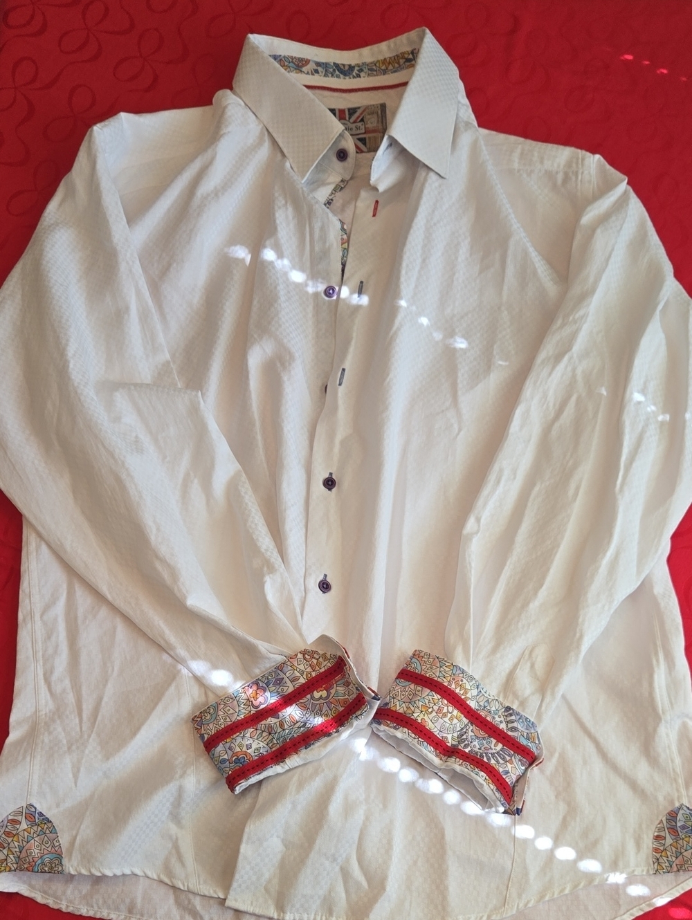 White Men's Dress Shirt with Decorative Cuffs